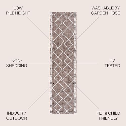 Image of JONATHAN Y Tribal Diamond Trellis Indoor Outdoor Runner Rug 2X8 Brown /Beige, Derya for Backyard, Patio, Porch, Easy-Cleaning, High Traffic, Pet-Friendly, Non-Shedding (SMB129B-28)