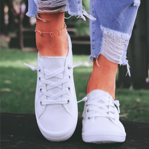 Women's Slip On Canvas Sneaker Low Top Casual Walking Shoes Classic Comfortable Flat Fashion Sneakers Canvas Tennis Shoes for Women Lace Up Lightweight Non-Slip Sport Running Loafers3