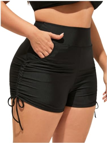 WODECASA Womens Plus Size Swim Shorts High Waist Side Drawstring Full Coverage Swimsuit Bottoms with Pockets