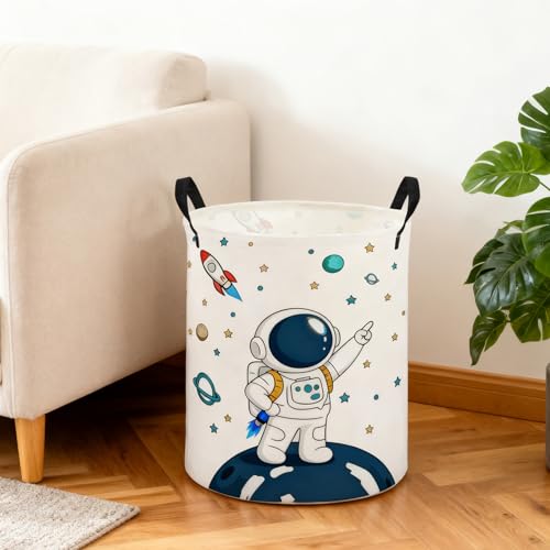 Image of ESSME Kids Laundry Basket,Space Hamper Collapsible Canvas Waterproof Storage Bin foBoys, Cute Hamper,Gift Baskets(Astronaut)
