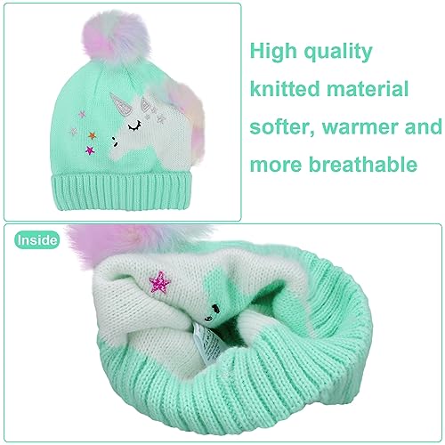 Kids Novelty Unicorn Beanie Hat & Gloves Set Boys Girls Warm Winter Hat for Kids Age 3-6 Years2