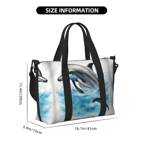 Ocean Dolphin Looking at You print Gym Bag for Women,Carry on Weekender Overnight Duffle Bag,Personal Item Tote Bag4