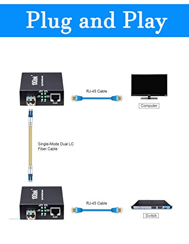 Image of Fiber to Ethernet Media Converter, Gigabit Single Mode SFP LC Converter, 1000Base-LX to 10 /100 /1000M RJ45, SMF, 1310nm, up to 20km (12.4miles)