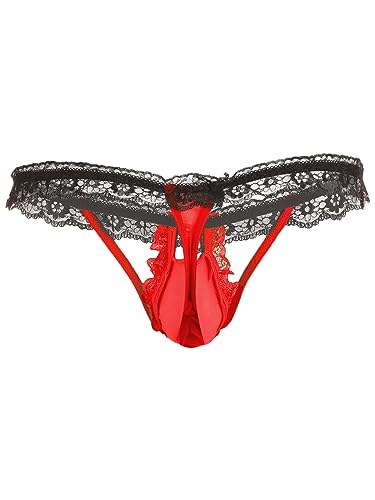 Men's Pouch Lace Frilly Sissy Thong Panties Bikini Briefs T-Back Thongs G-String Underwear2