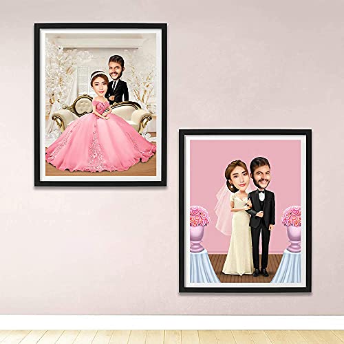 Image of DK Decors Personalized Anniversary Couple Caricature Fiber Plastic Photoframe Gifts for Your Lovable Soul (Size 8x10 Inch, Multicolor, DK005)