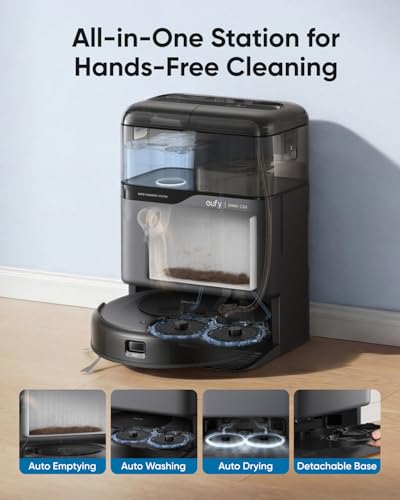Image of eufy Robot Vacuum Omni C20, 7,000 Pa, 60 Days Self Emptying, Auto Mop Washing, Auto Drying, 3.35 inch Ultra Slim, Transparent Tanks, Robot Vacuum and Mop Combo