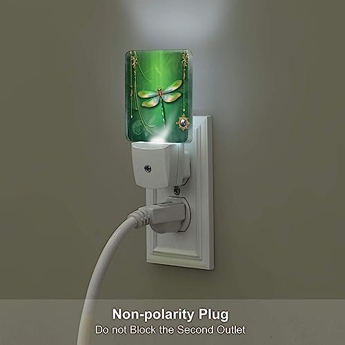 Image of Green Dragonfly Night Light Set of 2, Auto Sensor LED Dusk-to-Dawn Nightlights, Plug-in Sensor Lamp for Bedroom Bathroom Kitchen Hallway Stairs Decorative