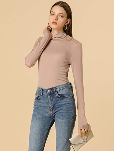 Allegra K Women's Turtleneck Sweater Knitted Top Pullover Long Sleeve High Turtle Neck Ribbed Knitwear L Nude Pink #TOP1