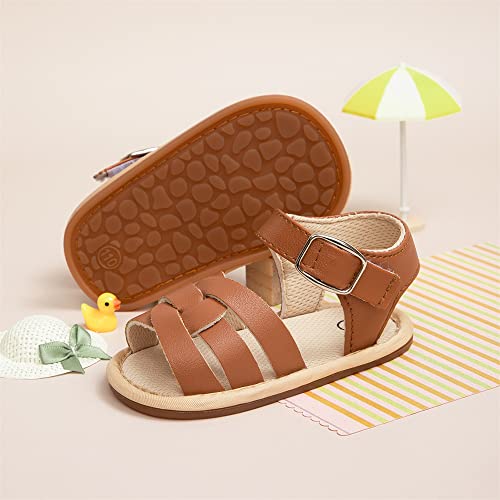 Image of Meckior Baby Toddler Infant Girls PU Leather Soft Open Toe Summer Sandals Flower Princess Flat Shoes