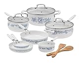 Pioneerr Woman Agatha 12-Piece Aluminum & Ceramic Classic Cookware Set Blue