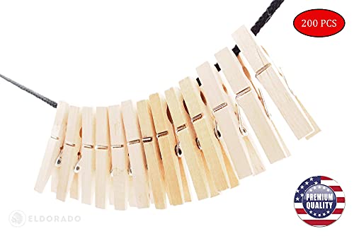 Eldorado Clothespins, Standard Natural Wooden, Stain Proof, 3 Inch, 200 Value Pack, For Multipurpose Everyday Laundry, Clothes, Towels, Craft, Photos, Pictures, Decor, Baby Shower, Art Wall #TOP3