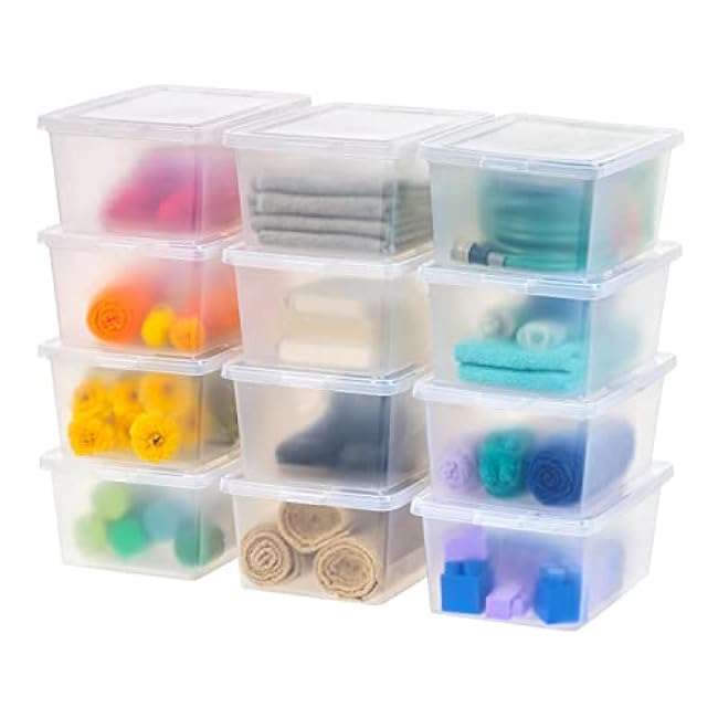 IRIS USA 12-Pack Storage Bins with Lids, 17 Quart, Shoe Boxes Clear Stackable Containers Organize Shoes Closet Shelves, Classroom Organization Teacher Tools, Game Storage - BPA-Free Plastic