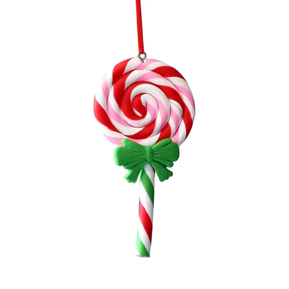 CTRLZS Christmas Tree Decoration Ornament Soft Clay Lollipop Red White Candy Cane Xmas Tree Pendant Christmas New Year Gift E