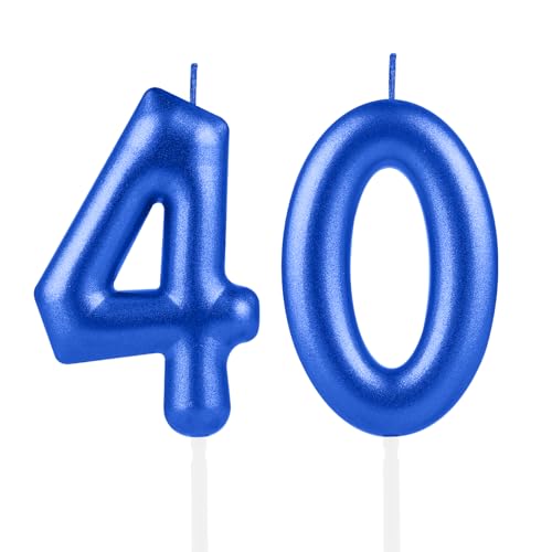 Hongplus Royal Blue Number 40 Candles, 40 Birthday Candle, Happy Birthday Candles for Cake, Blue Cake Topper Decorations for Men Women Him 40th Birthday Party Decorations Supplies Favor Gift