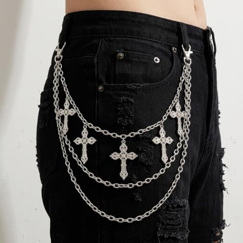 Image of GUSTAVE Layered Pants Chain for Men Punk Gothic Silver Jean Belt Trousers Chains Harajuku Street Wallet Pocket Keychains Waist Pocket Cool Hip Hop Rock Biker Goth Body Accessories