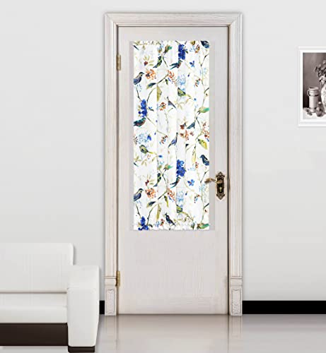 Image of VOGOL Blue Print French Door Panel, Natural Birds & Flowers Design Classic Drapes for Front Glass Door, 40 Inches Long Short Curtain with Tieback, 1 Piece
