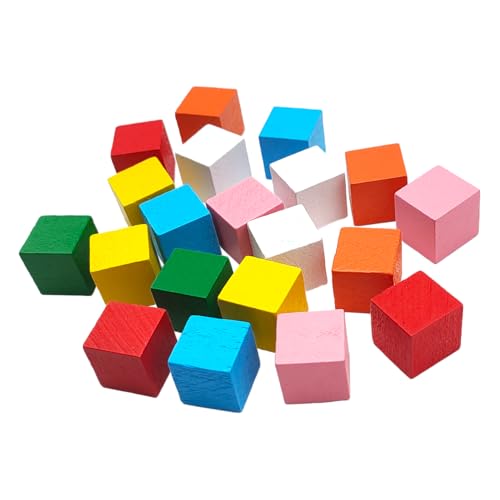 Juego de 20 cubos de madera de colores 15 x 15 x 15 mm – Bloques de pino natural para bricolaje, arte y manualidades, rompecabezas educativos, decoraciones, juegos y creaciones creativas – perfectos