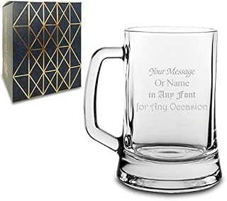 Personalised Engraved Glass Beer Stein, Personalise with Any Message for Any Occasion, Stylize with a Variety of Fonts, Laser Engraved, Gift Box Included
