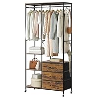 Mintnook Clothes Rack, Heavy Duty Clothes Rail, Clothing Rack for Bedroom, Metal Open Wardrobe with Hanging Rail Storage Shelf Bedroom Organizer, Rustic Brown