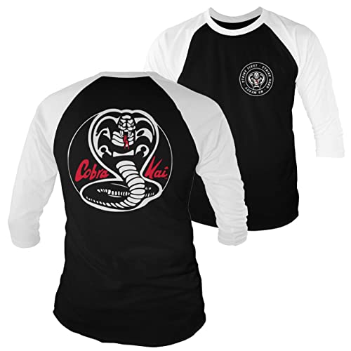 Cobra Kai Officially Licensed White Patches Baseball 3/4 Sleeve T-Shirt (White-Black) XX-Large