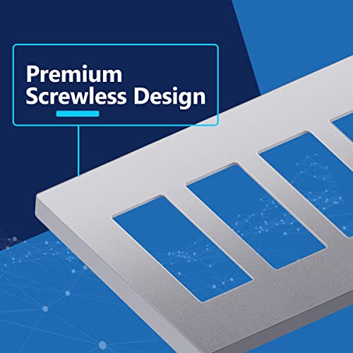 Image of LIDER Decorator Switch Cover, Screwless Wall Plate, Mid-Size 4-Gang 4.88 inch x 8.58 inch, LSWP-34M-SV, UL Listed, Thermoplastic, Matte Silver, 1-Pack