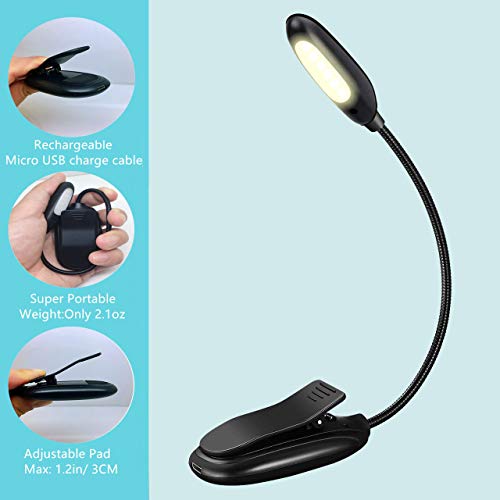 Luz de LED para livros, lâmpada de leitura para leitura à noite, 3 modos de proteção ocular, bateria