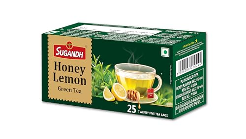 Image of Sugandh Honey Lemon Green Tea | Natural Flavour with Refreshing Taste | Soothing Wellness Drink | 25 Tea Bags x 2 Packs