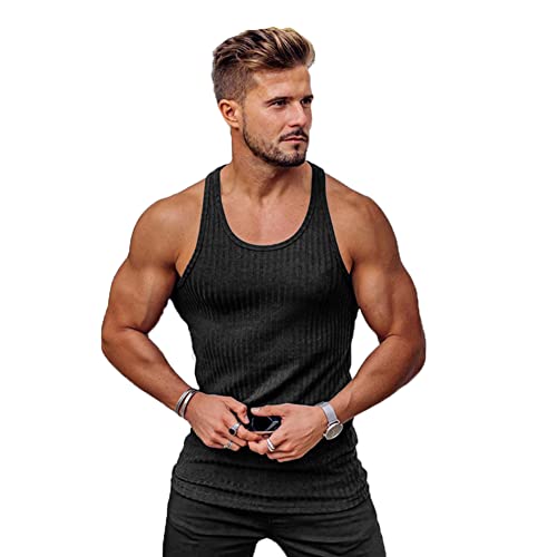 Vobozeany Herren Tank Top Ärmelloser Sommer Mode Vertikale Streifen Sport Shirt Fitness Unterhemd für Männer Sportswear Muskelshirt Workout Cover