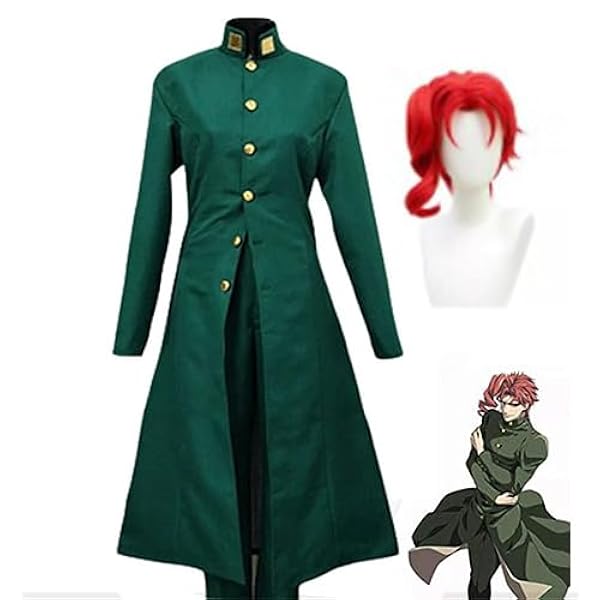 Jiumaocleu Kakyoin Noriaki Cosplay Kostuum Mantel en Broek Pakken, Anime Rollenspel Jas Outfits Halloween Carnaval Party Cosplay Volledige Set Jurk Up voor Mannen