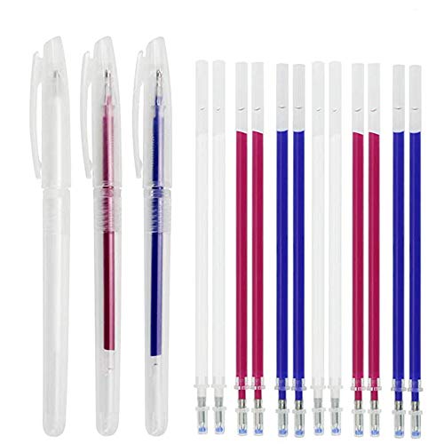 Rotulador de Tela, 30 Piezas Marcadores Borrables para Telas, Recambios de Boligrafos Borrables 1 mm, con 3 Porta Bolígrafos, Para Que el Sastre Marque Telas, 3 Colores