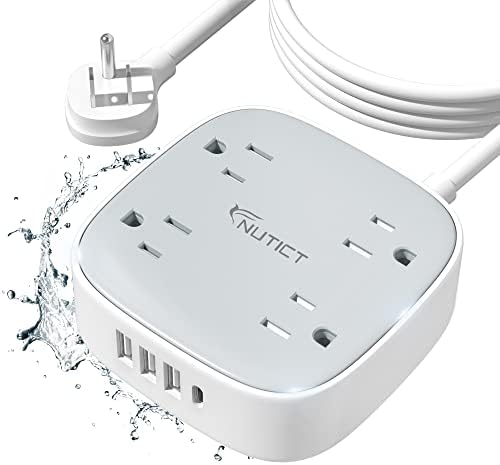 Outdoor Power Strip Weatherproof, 6 FT Extension Cord 3 USB Ports, 1 USB C Charger, 4 Outlets Flat Plug Surge Protector Waterproof Shockproof Wall Mountable For Home Kitchen Patio Porch Garden Camping