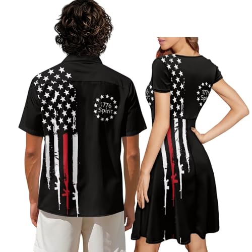 Image of AFPANQZ Couple Matching Outfit Casual Men's Button Down Shirt or Short Sleeve Summer Sundresses Dresses for Women 2026