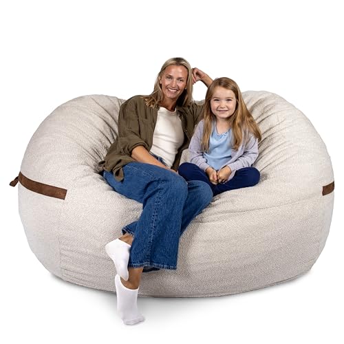 Image of Big Joe Fuf 8Ft Giant Foam Bean Bag Chair, Oversized Couch with Removable Cover for Kids, Teens, Adults, Sandstone Textured Boucle, 8 Foot