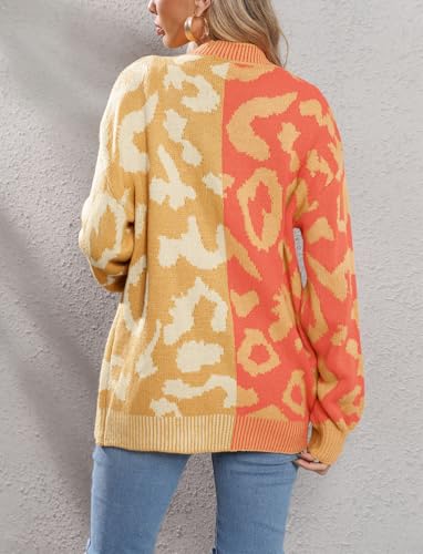 chouyatou Women's Color Block Leopard Print Button Down Long Sleeve Cardigan Sweaters4