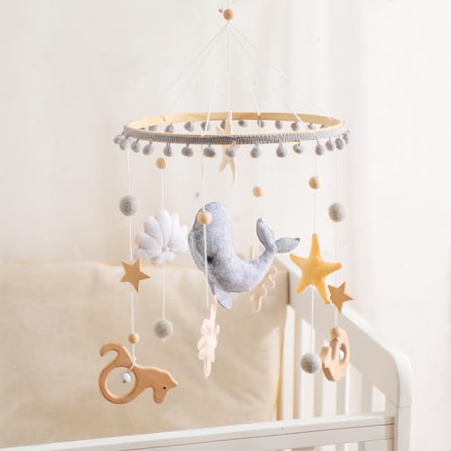 Image of Crib Mobile for Baby Boys Girls Ocean Whale Nursery Mobile Gender Neutral Baby Mobile Handmade Ceiling Mobile Best Gifts for Christmas Birthday Baby Shower
