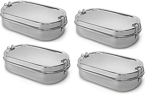 Lifestyle Block Stainless Steel Oval Lunch Box with Inner Snack Box 4 Pack