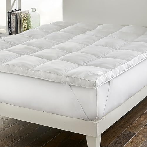 LoftWorks Super-Loft 3 inch Down Alternative Mattress Topper/Fiber Bed with Anchor Bands, Queen, White