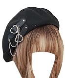 Women Teens Breathable Gothic Lolita Beret Hat Goth Black Beret Newsboy Cap Artist Beanie Hat (Black)