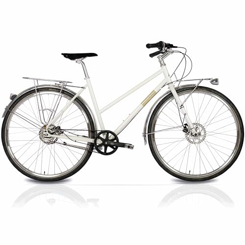 Airtracks Bicicleta urbana de 28 pulgadas para mujer, CrMo Gates Carbon Drive Belt Shimano, 7 marchas Nexus, color blanco, altura del marco 50 cm, 53 cm, año modelo 2025 (50 cm (altura 160-175 cm)