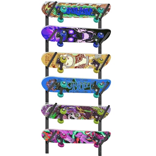 Skateboard Rack-6-Tier Skateboard Wall Mount & Snowboard Rack Snowboard Wall Mount Space-Saving Multi-Functional Storage Solution