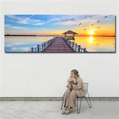 Kit diamant painting 5D broderie diamant pont de mer pavillon strass point de croix 60x180