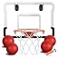 Concave black backboard with orange trim, white net and 4 balls