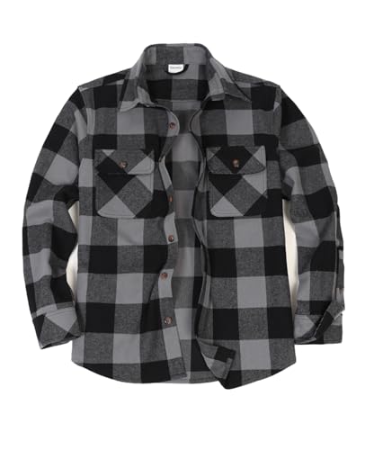 Men's Heavyweight Buffalo Plaid Flannel Shirt Casual Button Down Brushed Flannel Shirts,100% Cotton