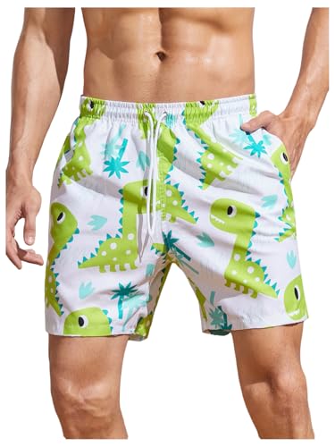 SOLY HUX Men's Swim Trunks Cute Cartoon Print Drawstring Waist Board Shorts Bathing Suits with Pockets