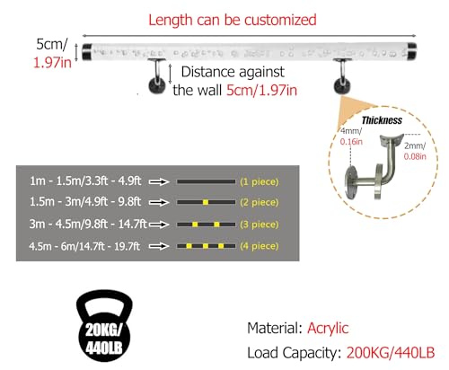 Barra per scale in acrilico trasparente, elegante soluzione di sicurezza per interni ed esterni, design moderno resistente alle intemperie per una maggiore stabilità e sicurezza, facile installazione
