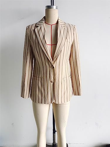 Women Vintage Fashion Striped Blazers Female Chic Single-Breasted Blazer4