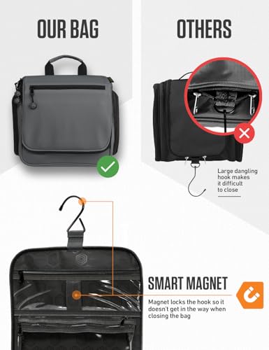 Image of VENTURE 4TH Hanging Travel Toiletry Bag, 18 Compartments - Gray | Hangs on rails, hooks or doors; stands upright. Removable TSA pouch. Water-resistant Nylon 290D Twill, reinforced stitching.