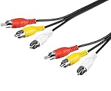 Audio-Verbindungskabel PremiumCord Cinch Kabel 2m, 3x Cinch RCA Stecker auf 3x Cinch RCA Stecker, Audio Video Verbindungskabel, Stereo , Für TV, Handys, MP3, HiFi, Farbe schwarz