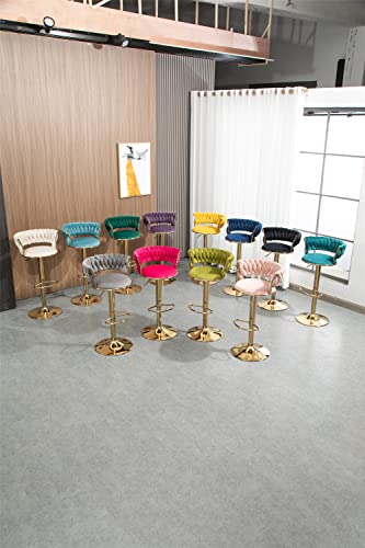 Emerald Green Velvet Bar Stools Set Of 3, Swivel Counter Height Barstools Bar Height Adjustable Counter Stools Kitchen Bar Chairs Upholstered Island Stools Chair Gold Sillas Para Barra De Cocina #TOP6