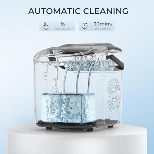 EUHOMY Countertop Ice Maker Machine with Handle, 26.4lbs Per Day, 9 Ice Cubes Ready in 6 Mins, Auto-Cleaning Portable Ice Maker with Basket and Scoop, for Home/Kitchen/Camping/RV (Black) - 4